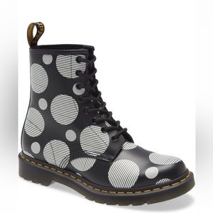 Dr. Martens 1460 Black And White Polka Dot Smooth Leather Boots Size 6 NWT